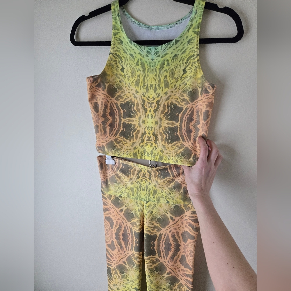 Unique active wear set, festival, dance, orange, yellow, rave, size small